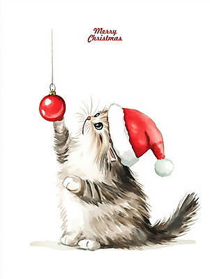 PSD 새끼 크리스마스 겨울 일러스트 산타모자 수채화 사람없음 고양이 그림 오너먼트 반려묘 국내일러스트 동물 모자_잡화 계절 기념일 크리스마스장식 포유류 반려동물 파일형식