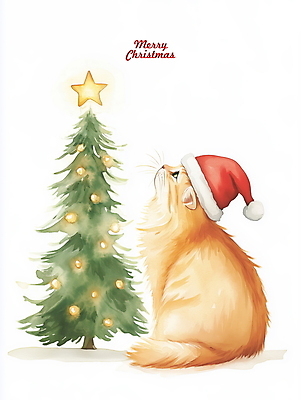 PSD 별 크리스마스 겨울 일러스트 산타모자 수채화 사람없음 빛 크리스마스트리 고양이 그림 반려묘 국내일러스트 자연요소 모자_잡화 계절 기념일 포유류 반려동물 파일형식