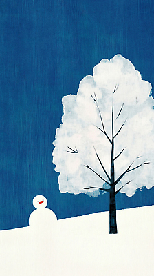 JPG 나무 겨울 일러스트 눈사람 사람없음 파란색 고요 눈 국내일러스트 AI일러스트 AI콘텐츠 자연요소 식물 계절 컬러 날씨 파일형식