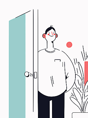 식물 남자 일러스트 바지 청소년 손잡이 한명 서기 미소 상반신 캐주얼 문 십대만 십대남자한명만 국내일러스트 AI파일 1 옷 모션 하의 표정 사람 남자한명만 십대남자만 파일형식 벡터