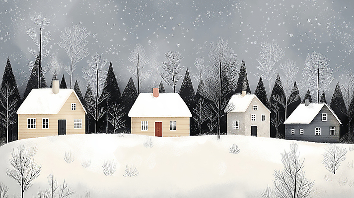 JPG 나무 설경 겨울 일러스트 풍경 사람없음 고요 시골 눈 숲 시골집 눈덮임 국내일러스트 AI일러스트 AI콘텐츠 자연요소 식물 계절 컨셉 날씨 주택 파일형식