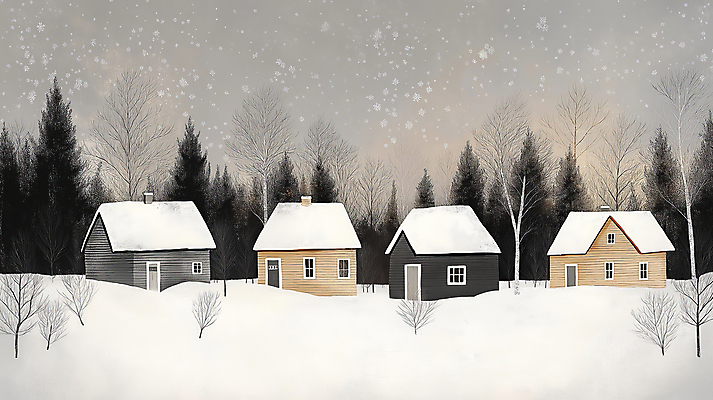 JPG 나무 설경 겨울 일러스트 풍경 사람없음 고요 시골 눈 숲 시골집 눈덮임 국내일러스트 AI일러스트 AI콘텐츠 자연요소 식물 계절 컨셉 날씨 주택 파일형식