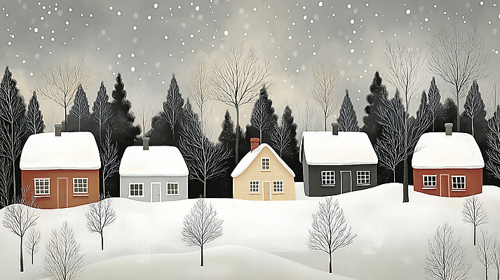 JPG 나무 설경 겨울 일러스트 풍경 사람없음 고요 시골 눈 숲 시골집 눈덮임 국내일러스트 AI일러스트 AI콘텐츠 자연요소 식물 계절 컨셉 날씨 주택 파일형식