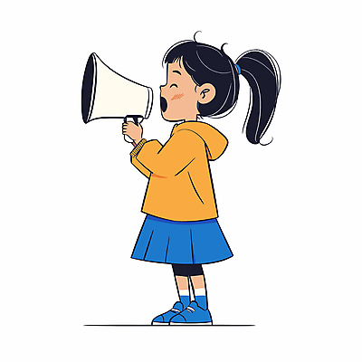 전신 여자 어린이 운동화 일러스트 말하기 한명 서기 들기 소녀 노란색 확성기 외침 후드티셔츠 소통 소녀한명만 국내일러스트 AI파일 1 컬러 신발 컨셉 티셔츠 모션 사람 소리 여자한명만 소녀만 파일형식 벡터
