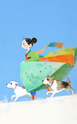 JPG 전신 여자 리본 반려견 어린이 일러스트 하늘 한명 웃음 소녀 야외 파란색 달리기 맑음 산책 강아지 한복 즐거움 활기 소녀한명만 청량 국내일러스트 AI일러스트 AI콘텐츠 1 한국전통 감정 컬러 컨셉 모션 날씨 휴식 표정 사람 반려동물 개 전통의상 여자한명만 소녀만 파일형식