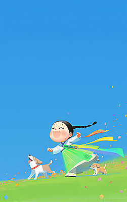 JPG 전신 여자 리본 반려견 어린이 일러스트 하늘 한명 웃음 소녀 초원 야외 파란색 달리기 맑음 산책 강아지 한복 즐거움 활기 소녀한명만 청량 국내일러스트 AI일러스트 AI콘텐츠 1 한국전통 감정 컬러 컨셉 모션 날씨 휴식 표정 사람 반려동물 개 전통의상 여자한명만 소녀만 파일형식