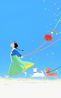 JPG 전신 여자 꽃잎 리본 반려견 어린이 일러스트 하늘 한명 웃음 소녀 초원 야외 파란색 달리기 맑음 산책 강아지 한복 즐거움 활기 소녀한명만 청량 국내일러스트 AI일러스트 AI콘텐츠 1 한국전통 꽃 감정 컬러 컨셉 모션 날씨 휴식 표정 사람 반려동물 개 전통의상 여자한명만 소녀만 파일형식