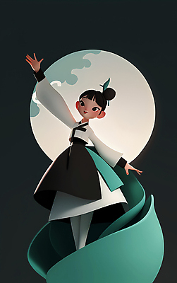 JPG 전신 전통 여자 일러스트 기와 한명 미소 웃음 성인 초록색 기쁨 보름달 춤 한복 한국무용 성인여자한명만 국내일러스트 AI일러스트 AI콘텐츠 1 한국전통 감정 컬러 문화예술 표정 사람 달 전통의상 전통무용 여자한명만 성인여자만 파일형식