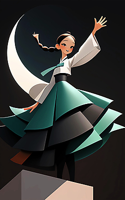 JPG 전신 전통 여자 일러스트 한명 미소 웃음 성인 초록색 기쁨 달 춤 한복 기와지붕 한국무용 성인여자한명만 국내일러스트 AI일러스트 AI콘텐츠 자연요소 1 한국전통 감정 컬러 지붕 문화예술 표정 기와 사람 전통의상 전통무용 여자한명만 성인여자만 파일형식