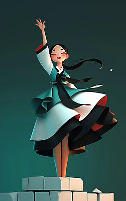 JPG 전신 전통 여자 일러스트 한명 미소 웃음 성인 초록색 기쁨 달 춤 한복 벽돌담 한국무용 성인여자한명만 국내일러스트 AI일러스트 AI콘텐츠 자연요소 1 한국전통 감정 컬러 문화예술 벽돌 표정 사람 담장 전통의상 전통무용 여자한명만 성인여자만 파일형식