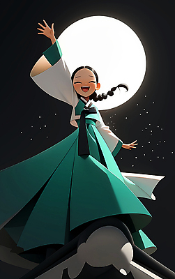 JPG 전신 전통 여자 일러스트 한명 미소 웃음 성인 초록색 기쁨 보름달 춤 한복 한국무용 성인여자한명만 국내일러스트 AI일러스트 AI콘텐츠 1 한국전통 감정 컬러 문화예술 표정 사람 달 전통의상 전통무용 여자한명만 성인여자만 파일형식