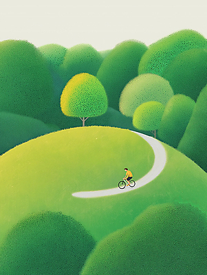 JPG 나무 남자 길 일러스트 아웃도어 한명 초원 성인 라이프 초록색 자전거 원형 숲 언덕 둥근모양 성인남자한명만 국내일러스트 AI일러스트 AI콘텐츠 모양 도형 식물 1 컬러 사람 생활 바이크 남자한명만 성인남자만 파일형식