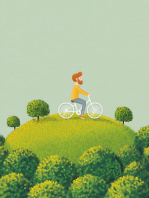 JPG 전신 나무 남자 일러스트 아웃도어 한명 초원 성인 라이프 초록색 자전거 원형 숲 언덕 둥근모양 성인남자한명만 국내일러스트 AI일러스트 AI콘텐츠 모양 도형 식물 1 컬러 사람 생활 바이크 남자한명만 성인남자만 파일형식