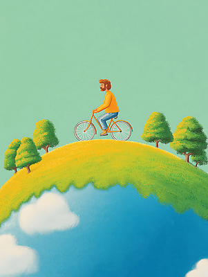 JPG 전신 나무 남자 일러스트 아웃도어 한명 초원 성인 라이프 초록색 자전거 원형 언덕 둥근모양 성인남자한명만 국내일러스트 AI일러스트 AI콘텐츠 모양 도형 식물 1 컬러 사람 생활 바이크 남자한명만 성인남자만 파일형식