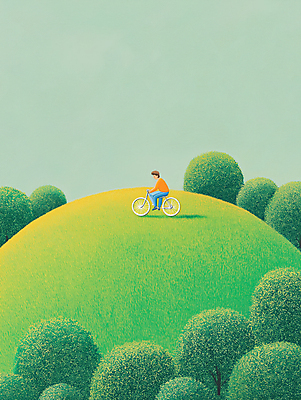 JPG 전신 나무 남자 일러스트 아웃도어 한명 초원 성인 라이프 초록색 자전거 원형 숲 언덕 둥근모양 성인남자한명만 국내일러스트 AI일러스트 AI콘텐츠 모양 도형 식물 1 컬러 사람 생활 바이크 남자한명만 성인남자만 파일형식