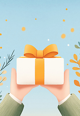 JPG 손 리본 하늘색 잎 일러스트 하늘 들기 신체부위 선물상자 기쁨 감사 국내일러스트 AI일러스트 AI콘텐츠 식물 감정 모션 선물 사람 파란색 상자 파일형식