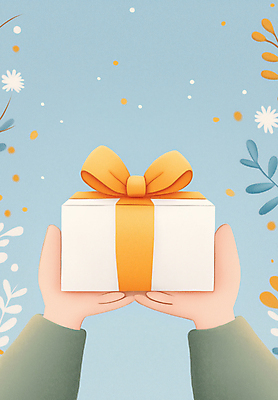 JPG 손 리본 하늘색 잎 일러스트 하늘 들기 신체부위 선물상자 기쁨 감사 국내일러스트 AI일러스트 AI콘텐츠 식물 감정 모션 선물 사람 파란색 상자 파일형식