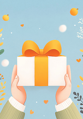 JPG 손 리본 하늘색 잎 일러스트 하늘 들기 신체부위 장식 선물상자 기쁨 감사 국내일러스트 AI일러스트 AI콘텐츠 식물 감정 모션 선물 사람 파란색 상자 파일형식