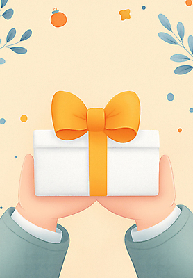 JPG 손 리본 잎 일러스트 들기 신체부위 선물상자 주황색 기쁨 감사 국내일러스트 AI일러스트 AI콘텐츠 식물 감정 컬러 모션 선물 사람 상자 파일형식