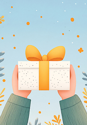 JPG 손 리본 하늘색 잎 일러스트 하늘 들기 신체부위 선물상자 기쁨 감사 국내일러스트 AI일러스트 AI콘텐츠 식물 감정 모션 선물 사람 파란색 상자 파일형식