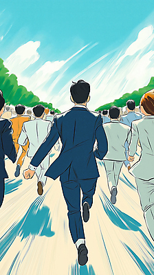 JPG 전신 여자 남자 길 일러스트 비즈니스 정장 여러명 성인 달리기 경쟁 도전 도시 직장인 목표 군중 가로수 속도 출발 성인만 국내일러스트 AI일러스트 AI콘텐츠 직업 옷 다수 컨셉 모션 사람 파일형식