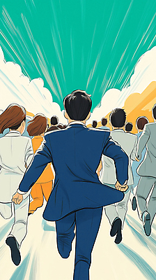 JPG 전신 여자 남자 길 일러스트 비즈니스 정장 여러명 성인 달리기 경쟁 도전 도시 직장인 목표 군중 속도 출발 성인만 국내일러스트 AI일러스트 AI콘텐츠 직업 옷 다수 컨셉 모션 사람 파일형식