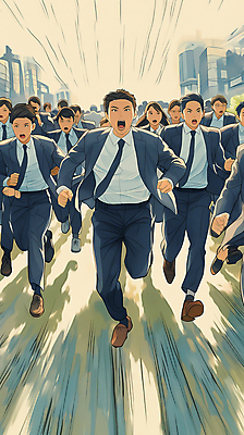 JPG 전신 여자 남자 길 일러스트 비즈니스 정장 여러명 성인 달리기 경쟁 도전 도시 직장인 목표 군중 속도 성인만 국내일러스트 AI일러스트 AI콘텐츠 직업 옷 다수 컨셉 모션 사람 파일형식