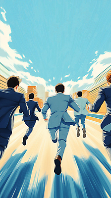 JPG 전신 남자 길 일러스트 비즈니스 정장 여러명 성인 건물 달리기 경쟁 도전 도시 직장인 목표 속도 출발 성인남자만 국내일러스트 AI일러스트 AI콘텐츠 직업 건축물 옷 다수 컨셉 모션 사람 남자만 성인만 파일형식