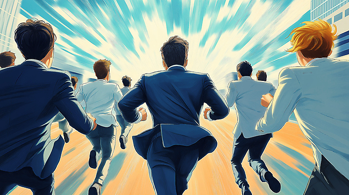 JPG 전신 남자 길 일러스트 비즈니스 정장 여러명 성인 달리기 경쟁 도전 도시 직장인 목표 군중 속도 출발 성인남자만 국내일러스트 AI일러스트 AI콘텐츠 직업 옷 다수 컨셉 모션 사람 남자만 성인만 파일형식
