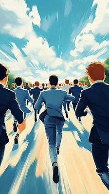 JPG 전신 남자 길 일러스트 비즈니스 정장 여러명 성인 달리기 경쟁 도전 도시 직장인 목표 군중 속도 출발 성인남자만 국내일러스트 AI일러스트 AI콘텐츠 직업 옷 다수 컨셉 모션 사람 남자만 성인만 파일형식