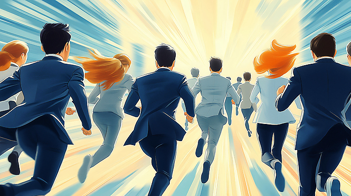 JPG 전신 여자 남자 길 일러스트 비즈니스 정장 여러명 성인 빛 달리기 경쟁 도전 도시 직장인 목표 군중 속도 출발 성인만 국내일러스트 AI일러스트 AI콘텐츠 직업 옷 다수 컨셉 모션 사람 파일형식