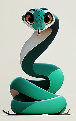 JPG 편집이미지 캐릭터 새해 사람없음 초록색 3D 뱀띠 뱀 뱀캐릭터 강렬 상상력 생동감 을사년 편집3D AI컴퓨터그래픽 AI콘텐츠 컬러 동물캐릭터 파충류 십이지신 디지털합성 파일형식 2025년