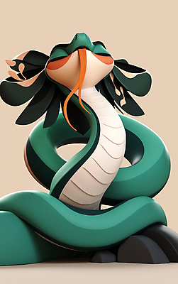 JPG 편집이미지 캐릭터 새해 사람없음 초록색 3D 뱀띠 뱀 뱀캐릭터 을사년 편집3D AI컴퓨터그래픽 AI콘텐츠 컬러 동물캐릭터 파충류 십이지신 디지털합성 파일형식 2025년