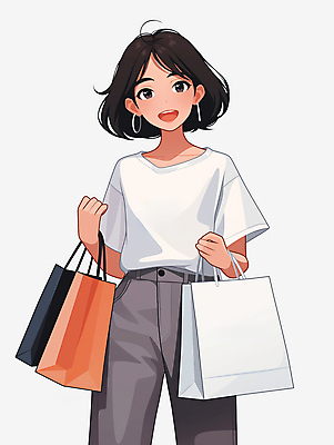 JPG 디자인 여자 일러스트 한명 미소 들기 상반신 성인 일상 쇼핑 쇼핑백 걷기 귀걸이 단발머리 만화 즐거움 외출 성인여자한명만 국내일러스트 AI일러스트 AI콘텐츠 1 헤어스타일 감정 가방 장신구 모션 표정 사람 라이프 여자한명만 성인여자만 파일형식