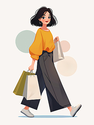 JPG 전신 디자인 여자 일러스트 한명 미소 들기 성인 일상 쇼핑 쇼핑백 걷기 귀걸이 단발머리 만화 즐거움 외출 성인여자한명만 국내일러스트 AI일러스트 AI콘텐츠 1 헤어스타일 감정 가방 장신구 모션 표정 사람 라이프 여자한명만 성인여자만 파일형식