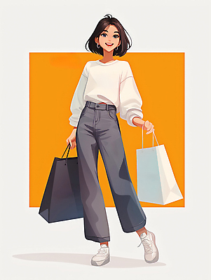 JPG 전신 디자인 여자 일러스트 한명 미소 들기 성인 일상 쇼핑 쇼핑백 걷기 귀걸이 단발머리 만화 즐거움 외출 성인여자한명만 국내일러스트 AI일러스트 AI콘텐츠 1 헤어스타일 감정 가방 장신구 모션 표정 사람 라이프 여자한명만 성인여자만 파일형식