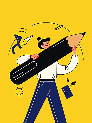 전신 여자 교육 포즈 일러스트 아이디어 한명 들기 성인 연필 노란색 큼 드로잉 수료 창의성 성인여자한명만 국내일러스트 AI파일 1 컬러 컨셉 모션 학용품 미술 사람 필기구 크기 여자한명만 성인여자만 파일형식 벡터