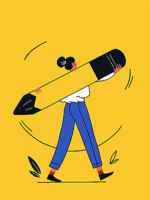 전신 여자 교육 포즈 일러스트 아이디어 한명 들기 성인 연필 노란색 큼 드로잉 수료 창의성 성인여자한명만 국내일러스트 AI파일 1 컬러 컨셉 모션 학용품 미술 사람 필기구 크기 여자한명만 성인여자만 파일형식 벡터