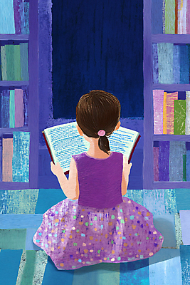 JPG 여자 교육 어린이 일러스트 책장 한명 앉기 소녀 책 독서 보라색 물감 질감 창의력 소녀한명만 국내일러스트 AI일러스트 AI콘텐츠 1 컬러 가구 모션 사람 미술도구 여자한명만 소녀만 파일형식