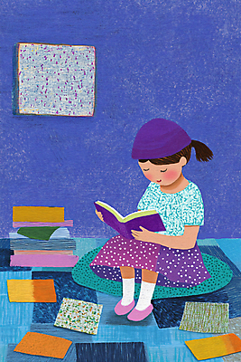 JPG 전신 여자 교육 어린이 일러스트 한명 앉기 소녀 책 독서 보라색 물감 질감 창의력 소녀한명만 국내일러스트 AI일러스트 AI콘텐츠 1 컬러 모션 사람 미술도구 여자한명만 소녀만 파일형식