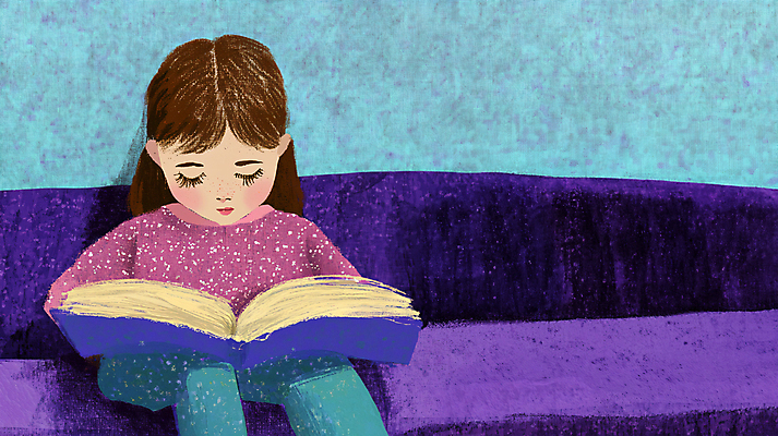 JPG 여자 교육 어린이 일러스트 한명 소녀 상반신 책 독서 보라색 물감 질감 창의력 소녀한명만 국내일러스트 AI일러스트 AI콘텐츠 1 컬러 사람 미술도구 여자한명만 소녀만 파일형식