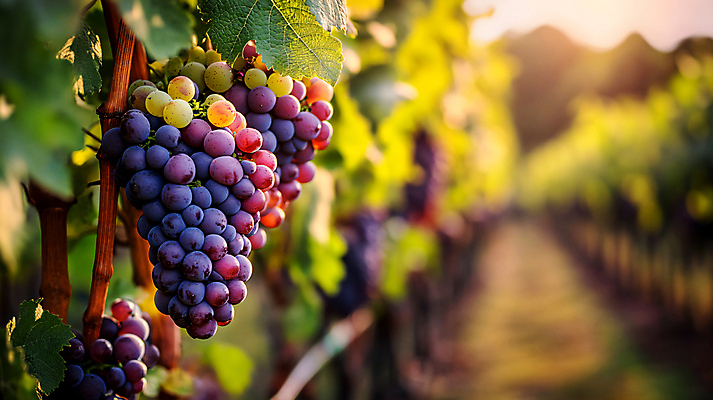 JPG 편집이미지 잎 포도 사람없음 햇빛 노을 와인 포도밭 숙성 포도잎 편집실사 AI포토 AI콘텐츠 자연요소 식물 밭 과일 주류 태양 CG 파일형식