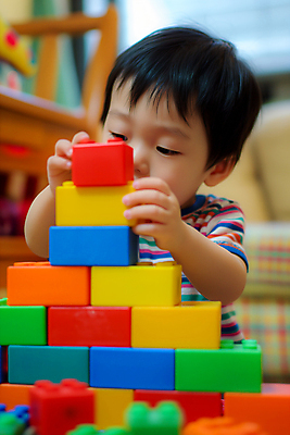 JPG 편집이미지 남자 어린이 놀이 한명 웃음 소년 블록 놀이방 즐거움 블록쌓기 의료성형뷰티 소년한명만 편집실사 AI인물포토 AI콘텐츠 1 감정 표정 사람 쌓기 CG 남자한명만 소년만 파일형식 AI포토