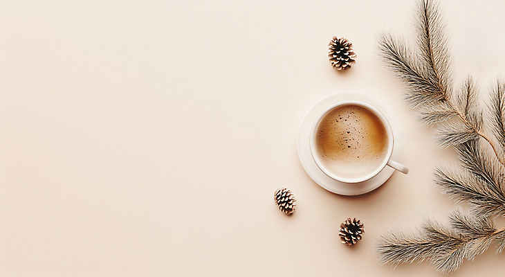 JPG 편집이미지 사람없음 갈색 분위기 커피잔 컵받침 솔방울 솔잎 라떼 편집실사 AI포토 AI콘텐츠 커피 컬러 컨셉 잎 잔 받침대 CG 파일형식