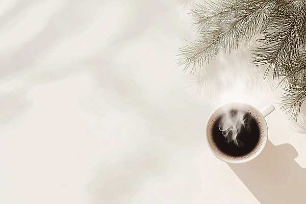 JPG 편집이미지 커피 그림자 사람없음 분위기 수증기 커피잔 솔잎 편집실사 AI포토 AI콘텐츠 음료 컨셉 잎 잔 CG 파일형식