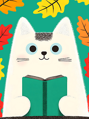 PSD 포스터 단풍 낙엽 일러스트 동화 사람없음 책 초록색 독서 귀여움 고양이 가을 팬시 감성 고양이캐릭터 국내일러스트 계절 컬러 동물캐릭터 컨셉 잎 포유류 반려동물 파일형식