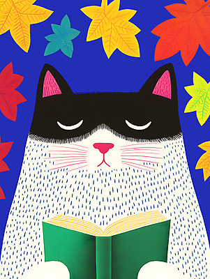 PSD 포스터 단풍 낙엽 일러스트 동화 사람없음 책 파란색 독서 귀여움 검은색 고양이 가을 팬시 감성 고양이캐릭터 국내일러스트 계절 컬러 동물캐릭터 컨셉 잎 포유류 반려동물 파일형식