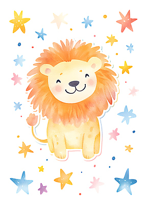 PSD 별 스티커 일러스트 동화 수채화 사람없음 사자 꾸미기 아이방 몽환 국내일러스트 자연요소 컨셉 포유류 방 파일형식