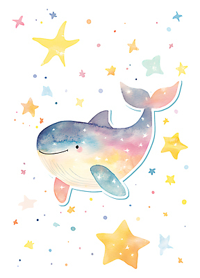 PSD 별 스티커 일러스트 동화 수채화 사람없음 고래 꾸미기 아이방 몽환 국내일러스트 자연요소 컨셉 포유류 수중동물 방 파일형식