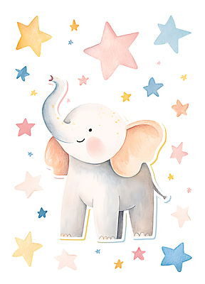 PSD 별 스티커 일러스트 동화 코끼리 수채화 사람없음 꾸미기 아이방 몽환 국내일러스트 자연요소 컨셉 포유류 방 파일형식